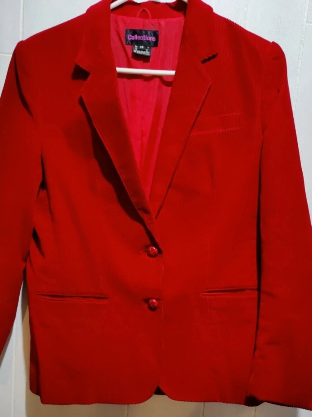 Women's Vintage Collections Red Corduroy 2 Button Blazer with Pockets Size 12